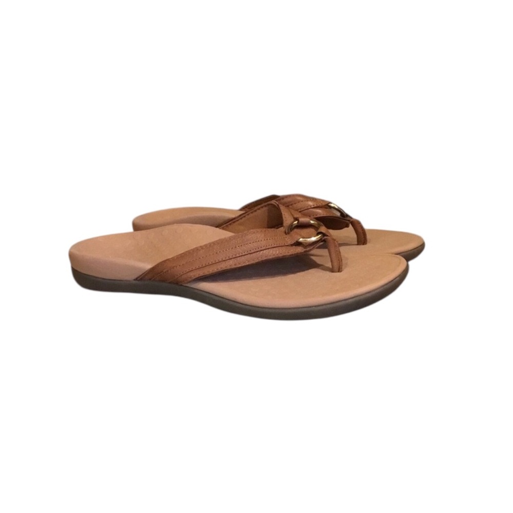 NEW Vionic Tide Aloe Brown Leather Thong Flip Flop Sandals Size 10
